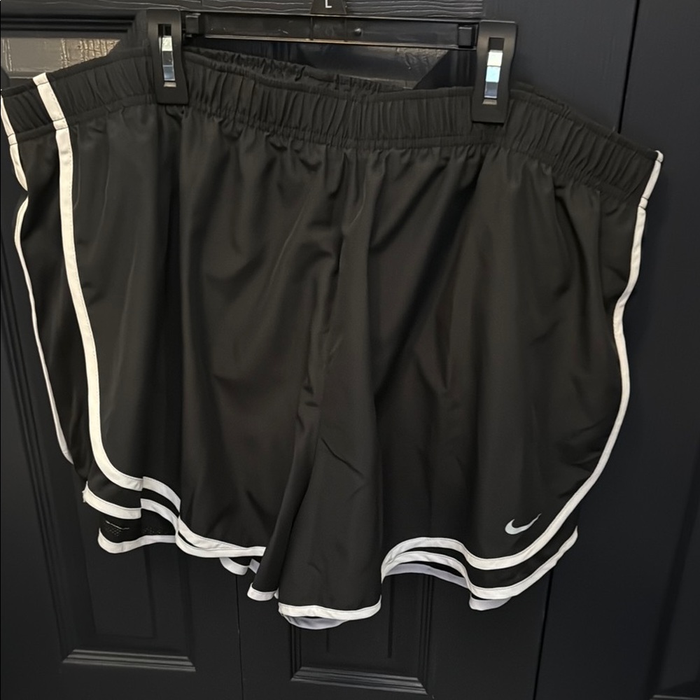 Nike Black and White Athletic Shorts with Curved Stripes